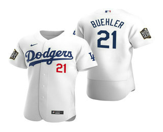 Men Los Angeles Dodgers #21 Walker Buehler White 2020 World Series Authentic Flex Nike Jersey